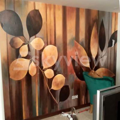 اجرای کاغذ دیواری سه بعدی پشت تلویزیون