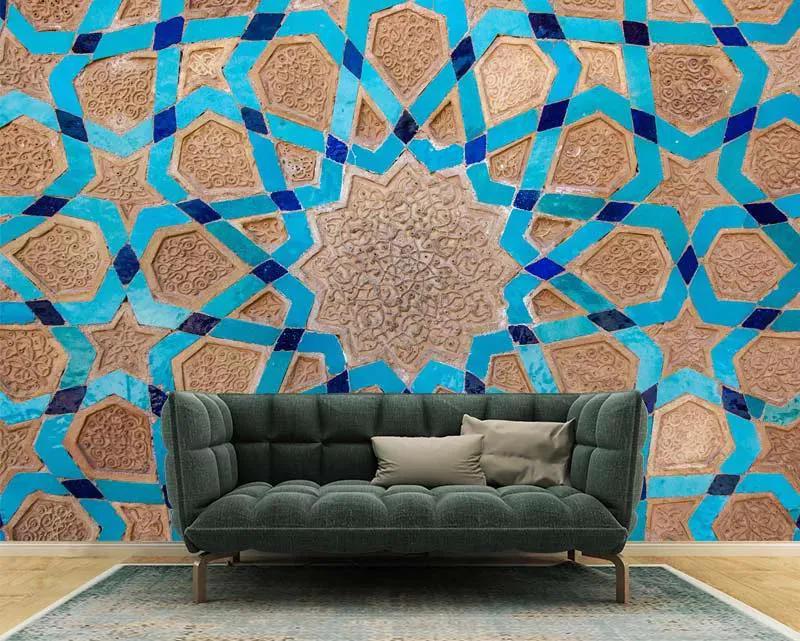  کاغذ دیواری طرح کاشی آبی سنتی