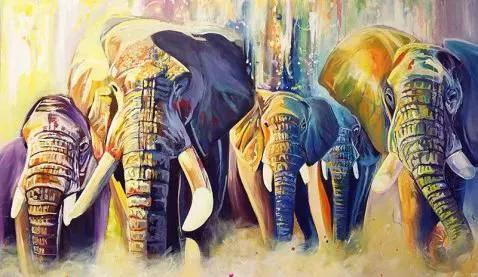 تابلو بوم نقاشی فیل ها