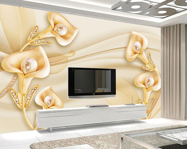 پوستر دیواری سه بعدی گلهای شیپوری طلایی