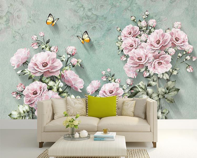 پوستر دیواری سه بعدی گل و پروانه
