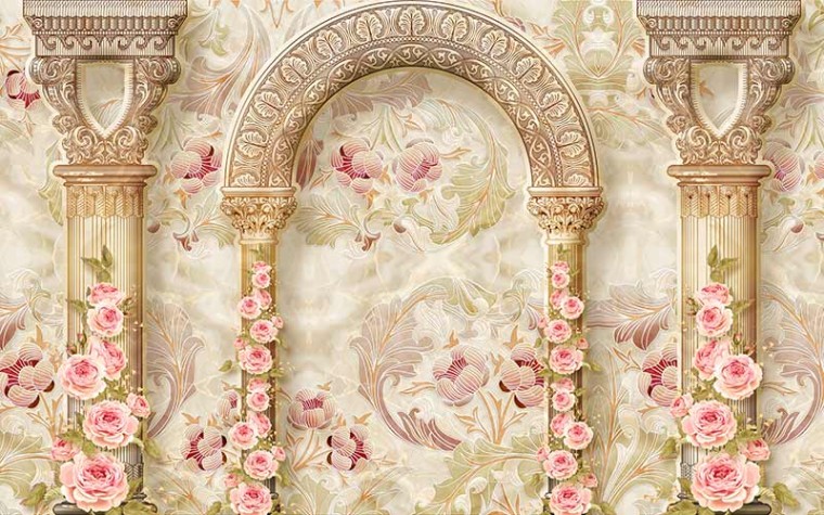 کاغذ دیواری سه بعدی کلاسیک پیچش گل رز  