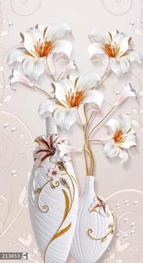 پوستر دیواری سه بعدی گل و گلدان