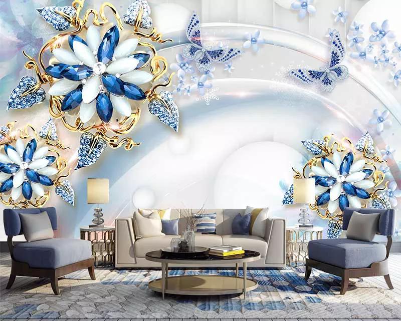 پوستر دیواری سه بعدی گلهای آبی