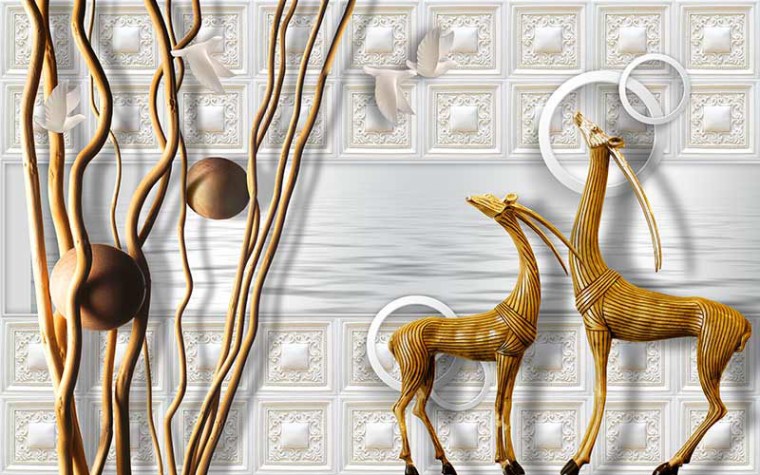 پوستر دیواری سه بعدی آهوی چوبی