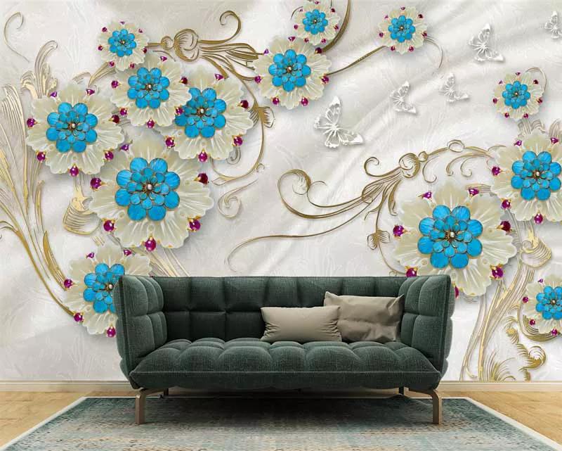 پوستر کاغذ دیواری سه بعدی گلهای زمرد