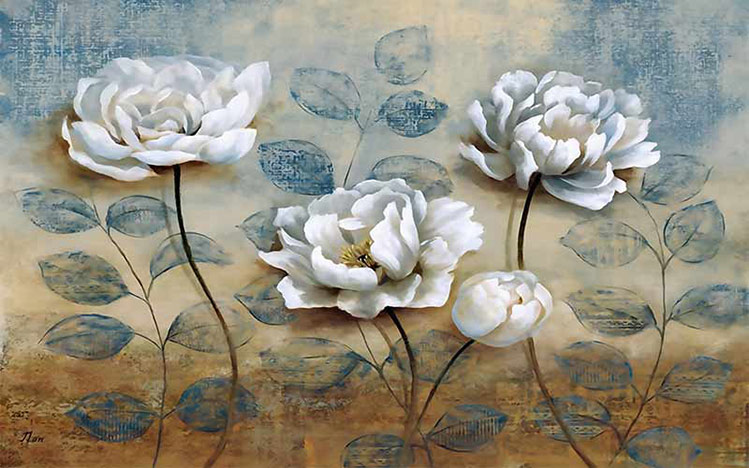 پوستر دیواری گل رز سفید و آبی