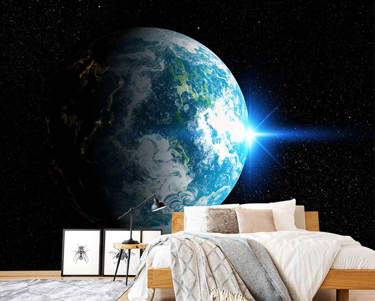 کاغذ دیواری پس زمینه 3D فضا با سیاره خیالی