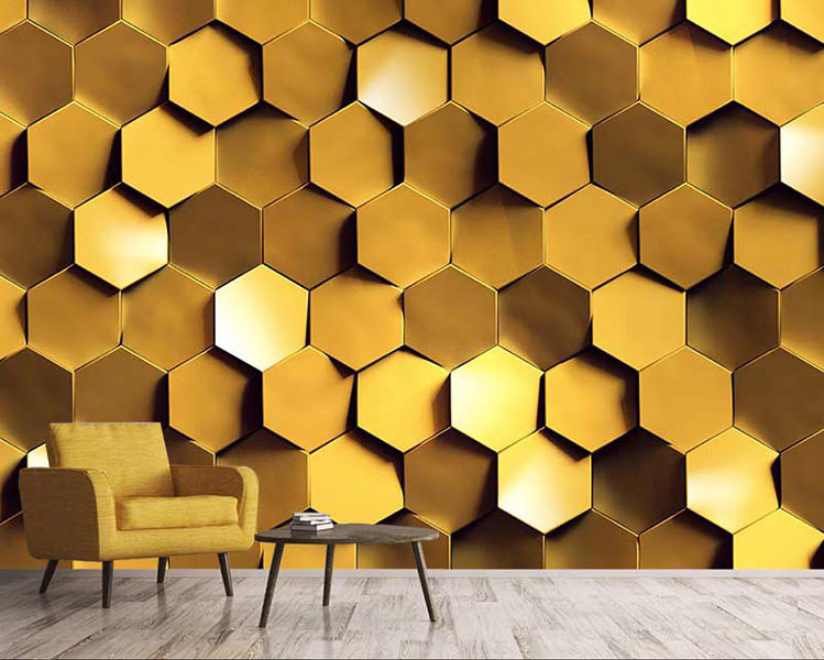 پوستر دیواری سه بعدی طلایی لوزی