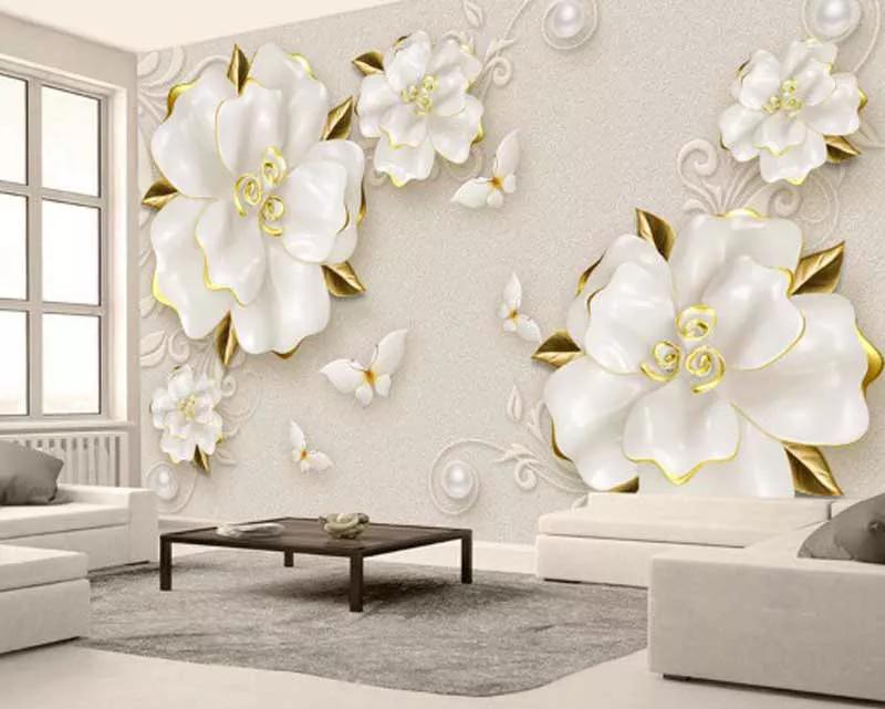 پوستر دیواری سه بعدی گلهای سفید بهاری