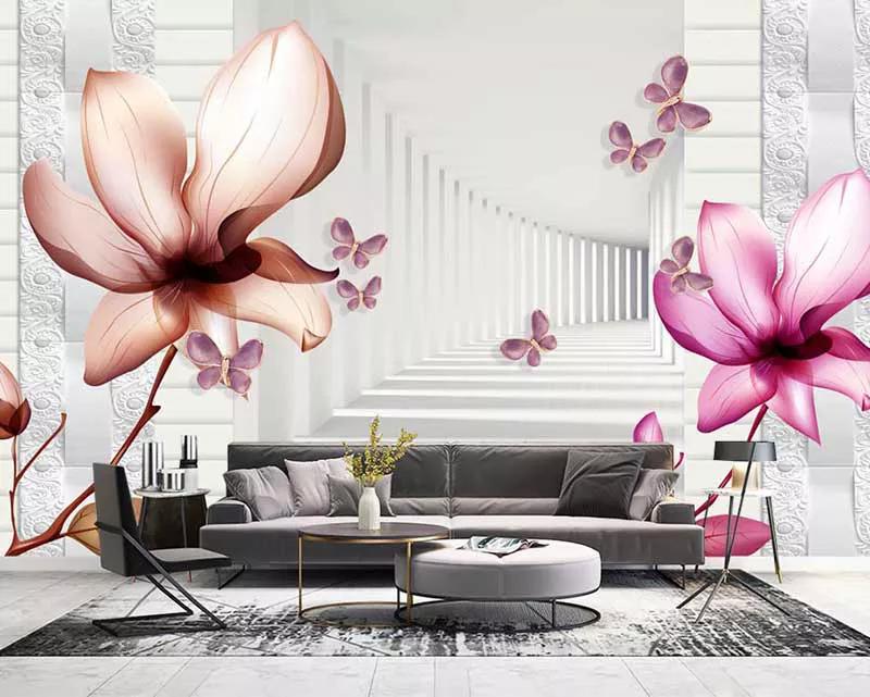 پوستر دیواری سه بعدی گلهای بهاره و پروانه 