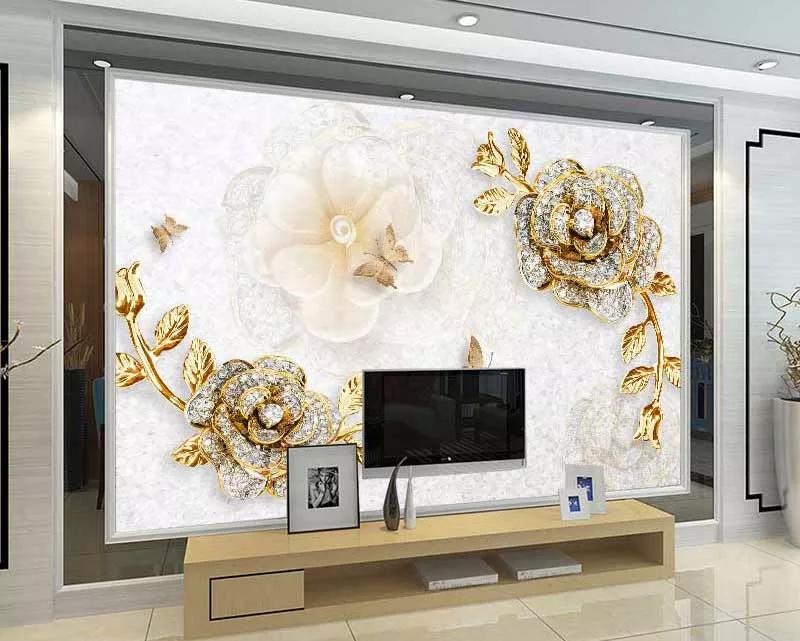 کاغذ دیواری سه بعدی طرح گل های کریستالی