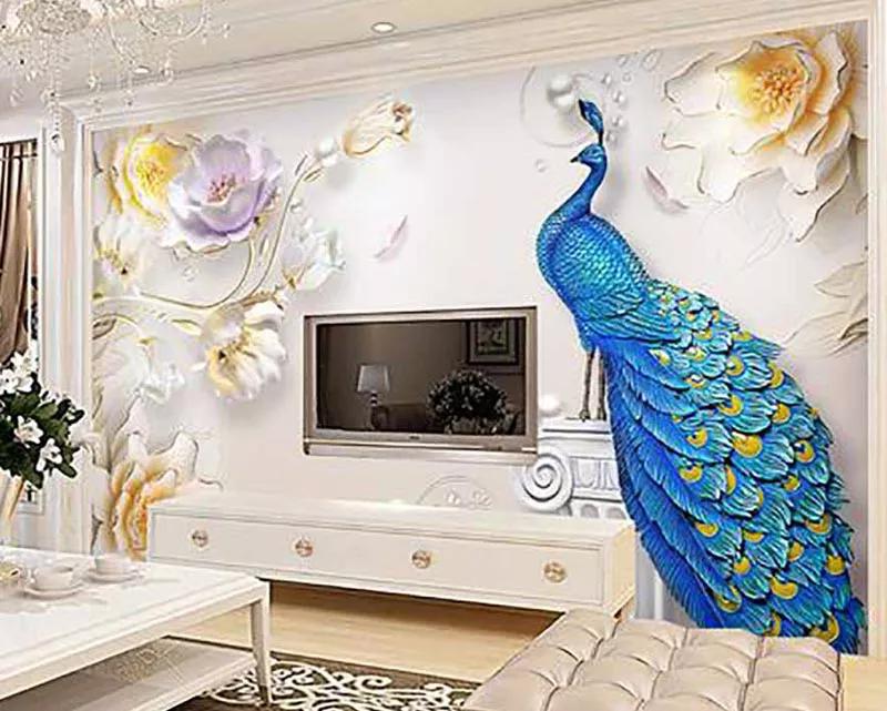 کاغذ دیواری سه بعدی طرح طاووس