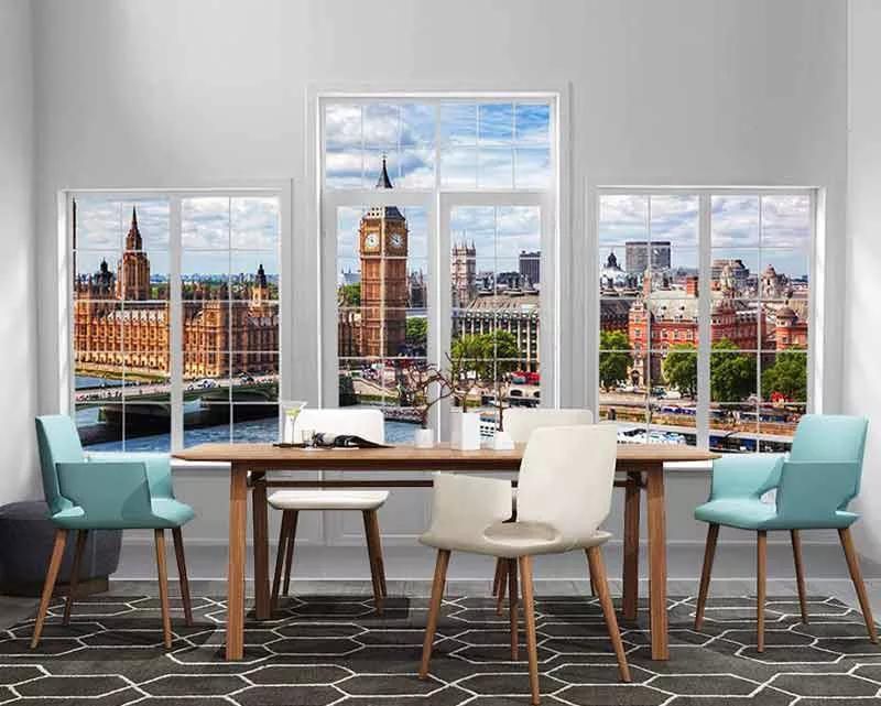پوستر دیواری پنجره سه بعدی لندن برج ساعت