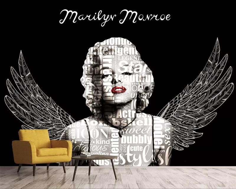 پوستر دیواری چهره مرلین مونرو و بال فرشته