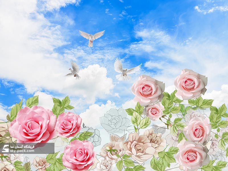 آسمان مجازی کبوترها و گل ها