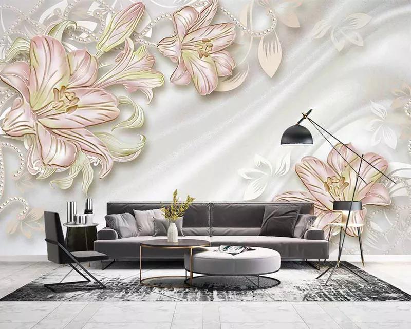 پوستر دیواری سه بعدی گلهای شیپوری صورتی