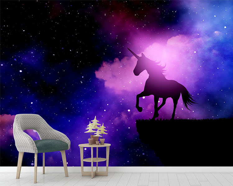  پوستر کاغذ دیواری  اسب تک شاخ و ستارگان