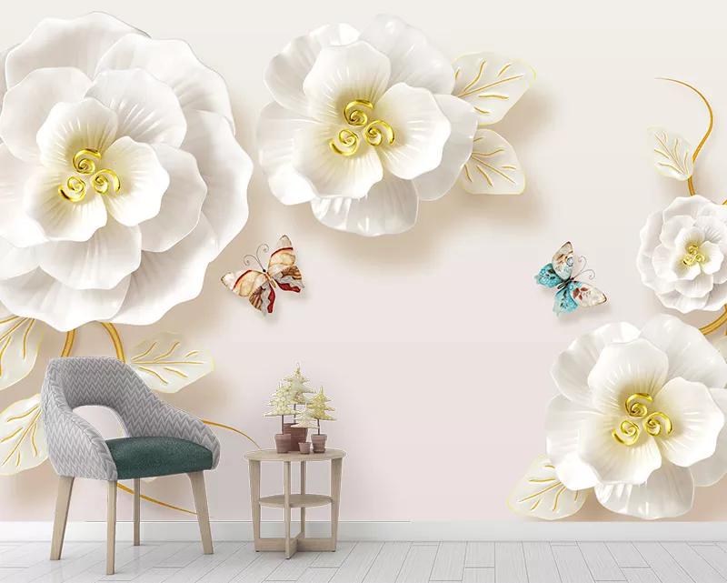  پوسترکاغذدیواری گلهای سفید و پروانه ها