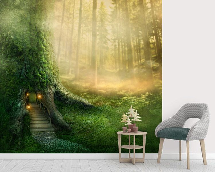 پوستر دیواری جنگل طرح کلبه درختی
