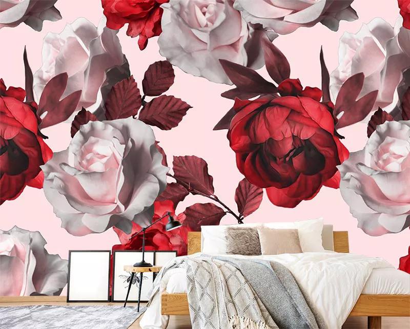 کاغذ دیواری گل های رز رنگی
