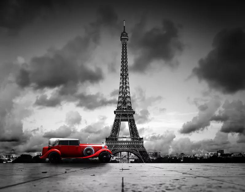 پوستر دیواری پاریس و ماشین قرمز