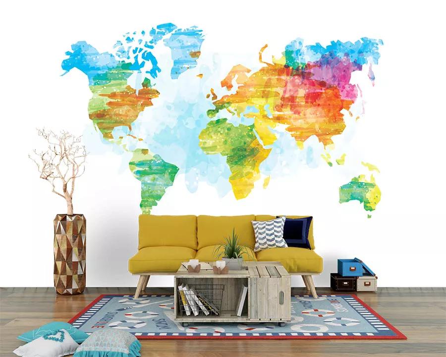 پوستر کاغذ دیواری نقشه جهان آبرنگی