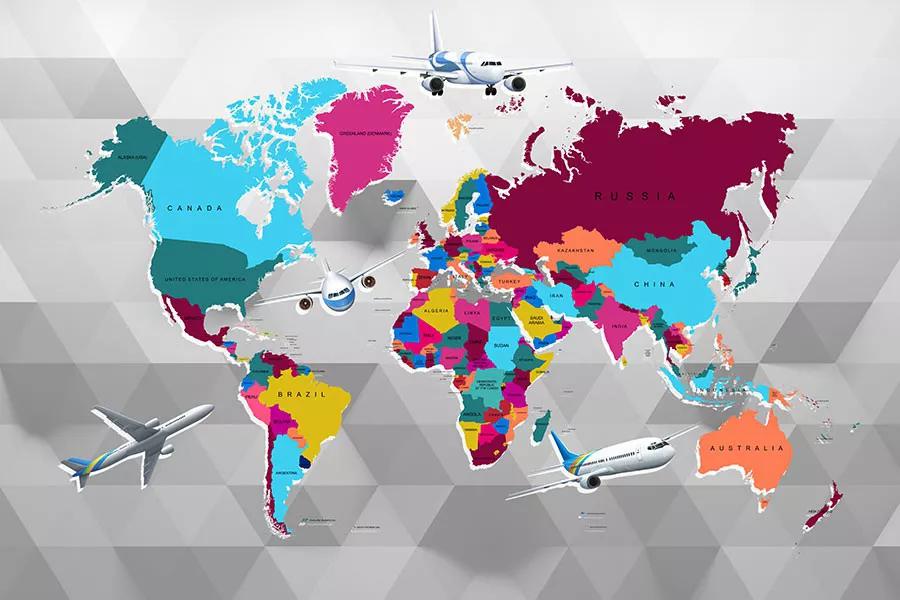  پوستر دیواری  نقشه جهان و هواپیما