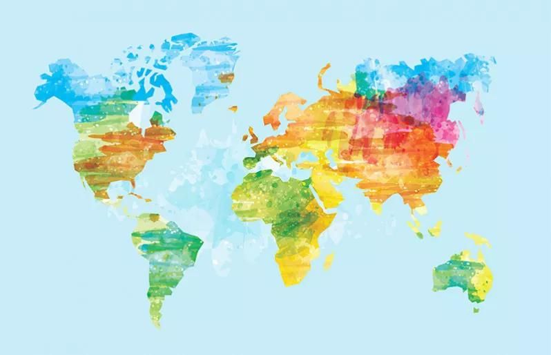 بوم کنواس نقشه جهان آبرنگی