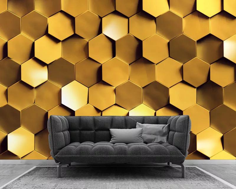  پوستر دیواری طرح کاشی سه بعدی طلایی