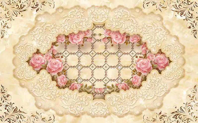  پوستر سه بعدی سقفی گلهای رز صورتی