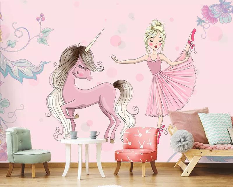 پوستر دیواری دختر بالرین و اسب تک شاخ
