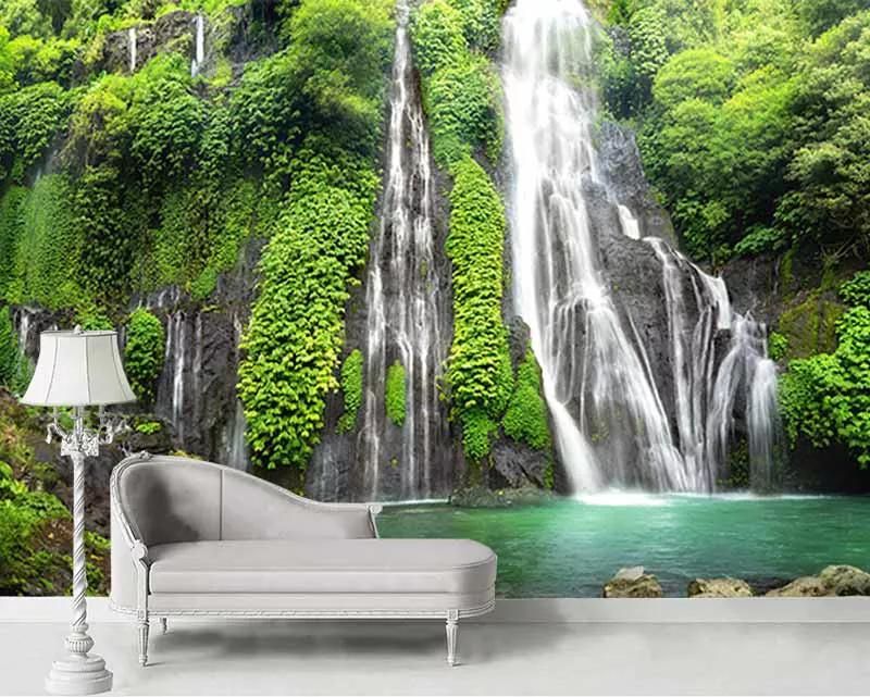 کاغذ دیواری سه بعدی طبیعت طرح آبشار