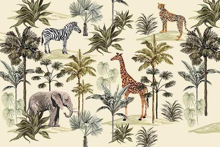 پوستر دیواری نخلهای زیبا و حیوانات