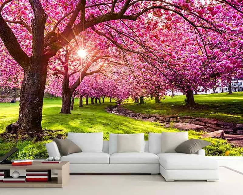 پوستر دیواری درختانی با شکوفه های صورتی