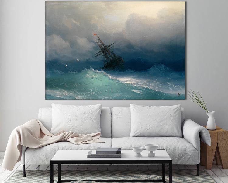 بوم کنواس نقاشی دریا طوفانی