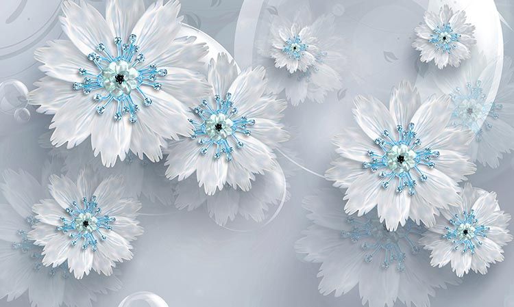 پوستر سه بعدی گل صدفی زمینه آبی