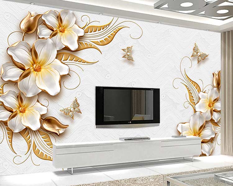 پوستر دیواری سه بعدی گلهای طلایی 