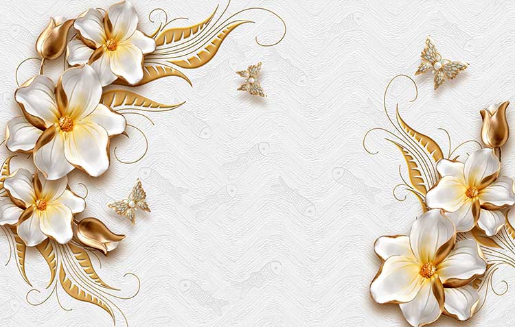 پوستر دیواری سه بعدی گلهای طلایی 