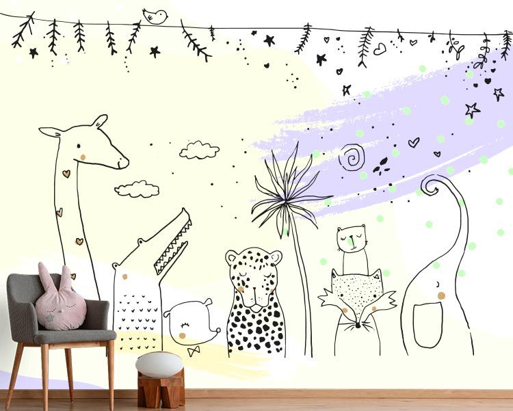 پوستر دیواری اتاق کودک طرح حیوانات دوست داشتنی