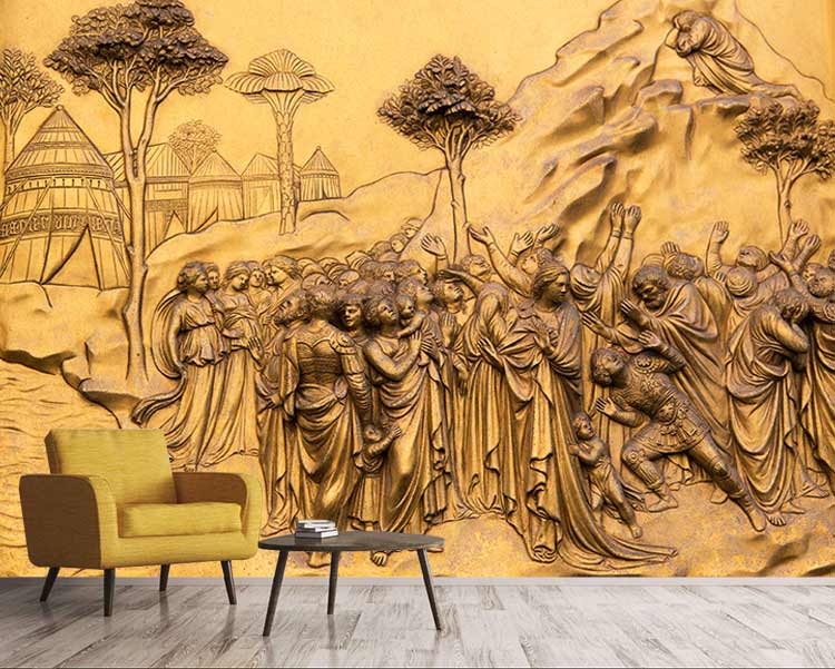 کاغذ دیواری سه بعدی طرح برجسته طلایی
