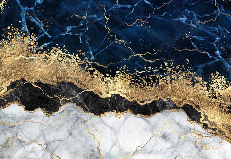 کاغذ دیواری سه بعدی طرح سنگ طلایی و آبی