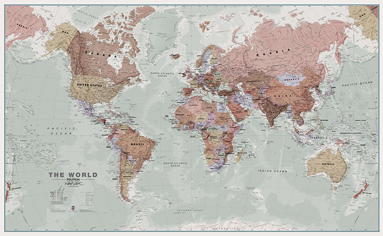 پوستر دیواری نقشه جهان سه بعدی