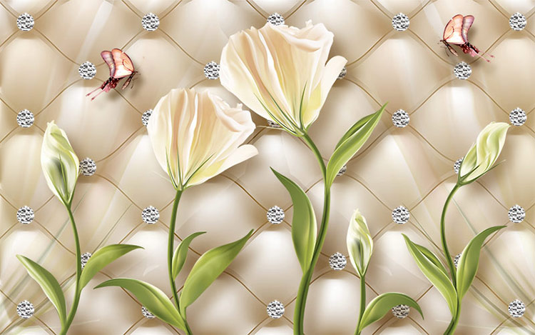 کاغذ دیواری سه بعدی منظره گلها