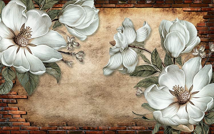 کاغذ دیواری سه بعدی اروپایی طرح گلهای سفید
