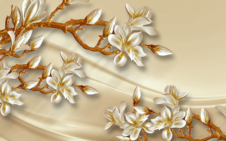 کاغذدیواری سه بعدی طرح گلهای شیپوری سفید