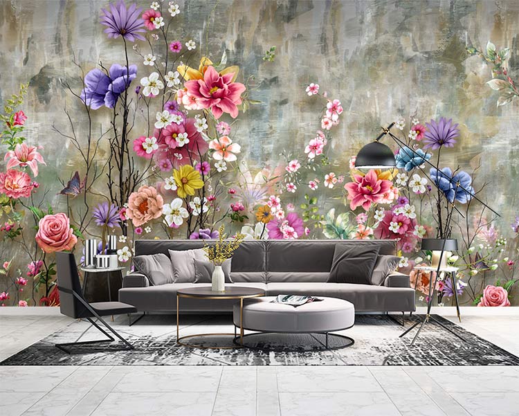 کاغذ دیواری سه بعدی طرح گلهای بهاری