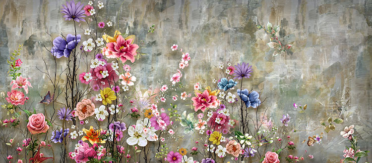 کاغذ دیواری سه بعدی طرح گلهای بهاری