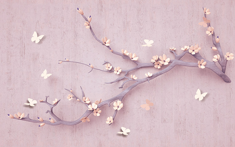 پوستر سه بعدی طرح گلهای بهاری و پروانه 
