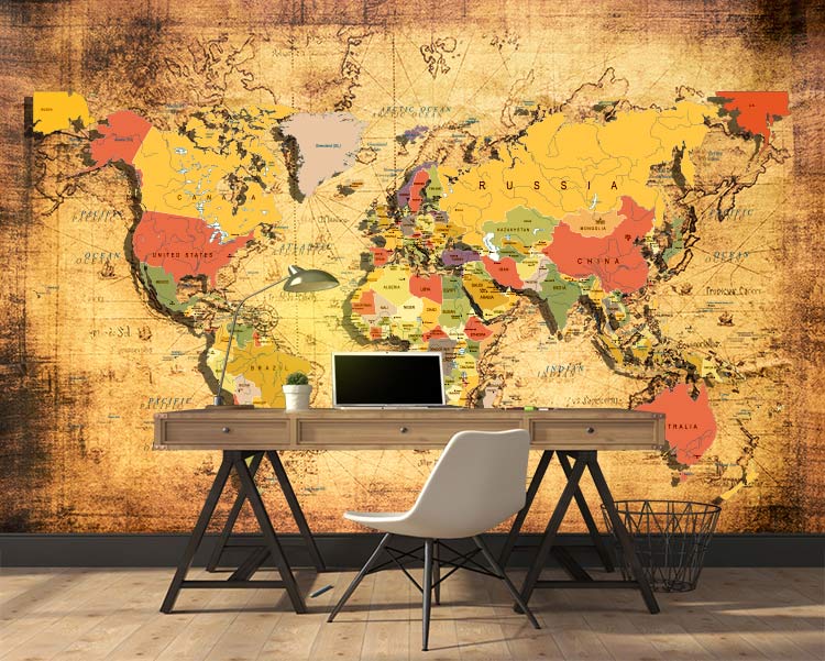 پوستر کاغذدیواری سه بعدی نقشه جهان 